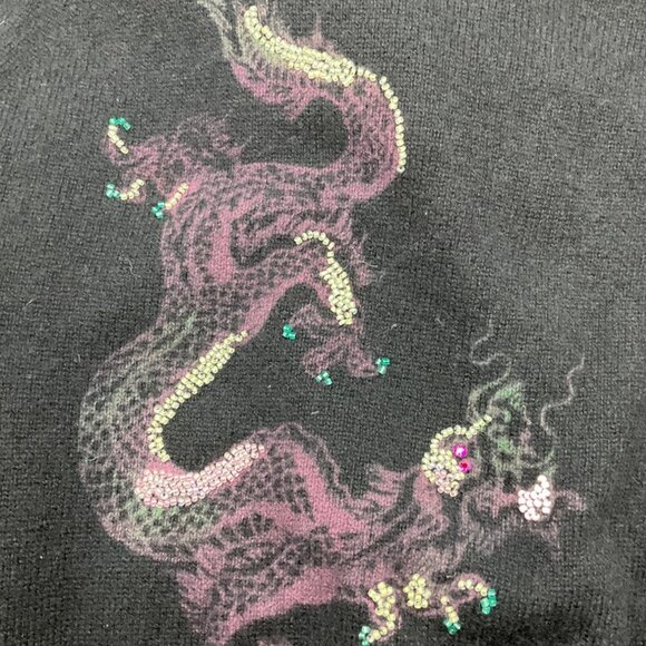 VTG Dinamita Black Cashmere Cardigan Dragon Beaded Asymmetric Goth Whimsy Y2K - Picture 6 of 13